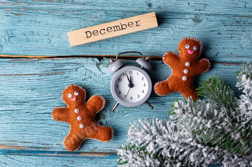 Preview: Christmas background with felt gingerbread man