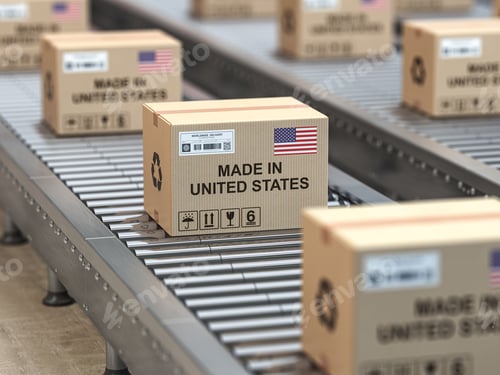Preview: Boxes Labeled Made in United States on Conveyor