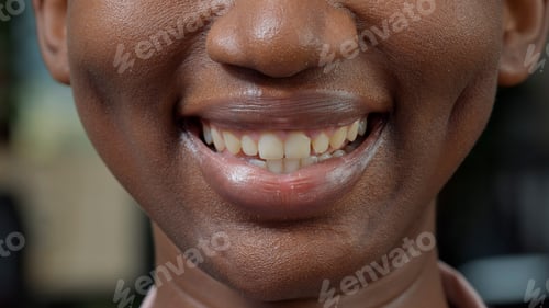 Preview: Macro shot of female person moving her lips on camera