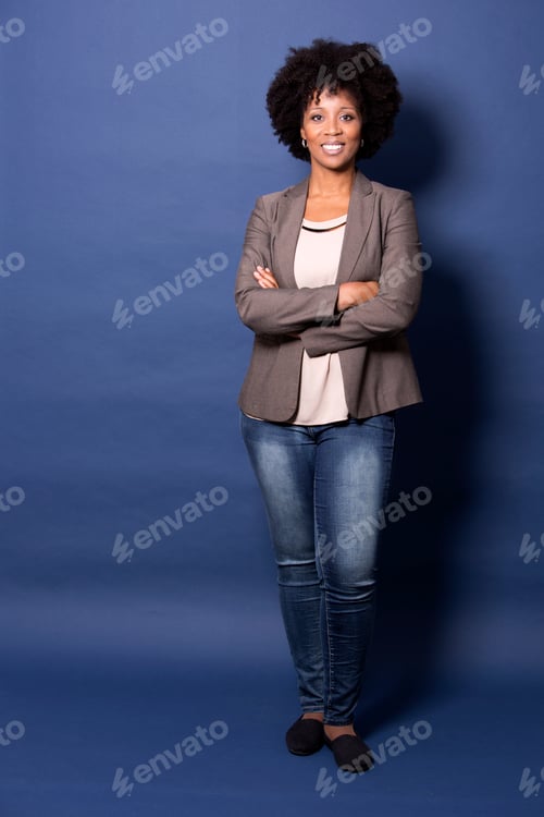 Preview: black casual woman on blue background