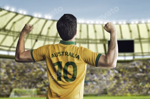 Vista previa: Australian Soccer Player Celebrates With The Fans On The Stadium