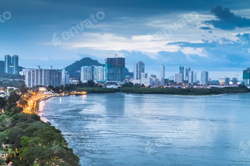 Preview: Gurney Drive, Penang popular tourism destination during dusk hou