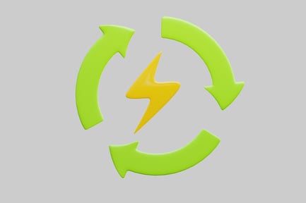 Preview: Abstract composition of green arrows and yellow lightning bolt
