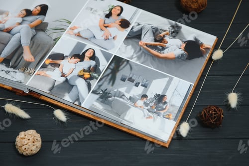 Preview: Premium Photo book Family, Great Size, Wooden Cover, Solid Pages, Quality Printing.