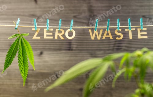 Preview: Sustainability concept, zero waste wooden letters and hemp