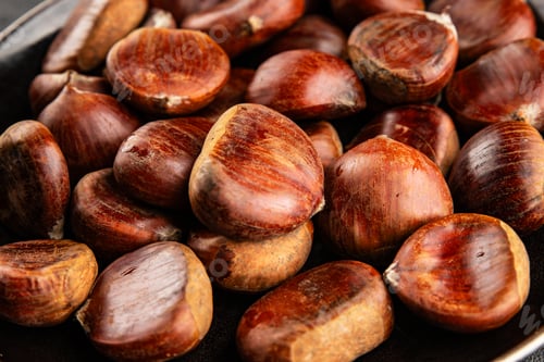 Preview: Edible chestnuts delicious treat tasty snack fresh gourmet food background on table