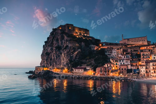 Preview: Aerial view of Scilla by night. Calabria, Italy.