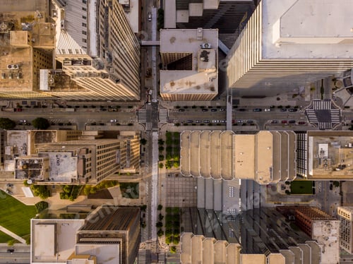 Preview: Aerial straight down view of skyscapers and cityscape in Oklahom