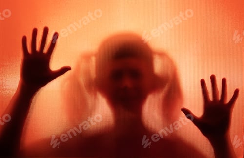 Preview: Shadowy figure, child behind glass - horror background