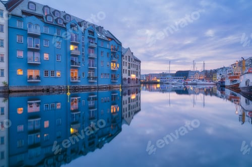 Preview: Aalesund, Norway. North. View of the town. Old buildings in the city center.