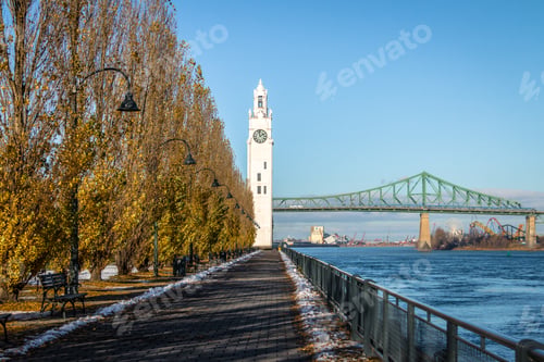 Preview: Clock Tower and Jacques Cartier Bridge at Old Port - Montreal, Quebec, Canada
