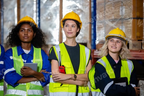 Preview: Team engineering worker technician, workshop manufacturing, Teamwork in industry factory.