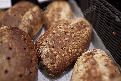 Preview: close up of rye bread at bakery or grocery store