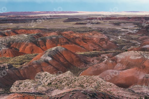 Preview: Elevated view of the Painted Desert rock formations in the Petrified Forest National Park