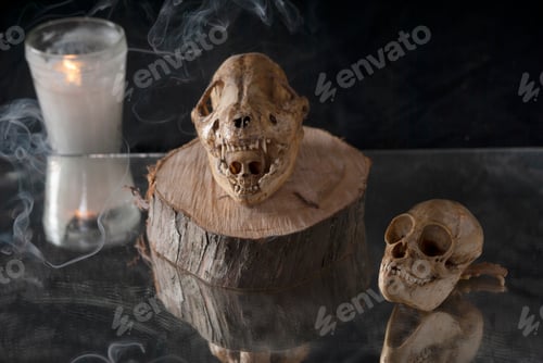 Preview: Still life of animal skulls with candles