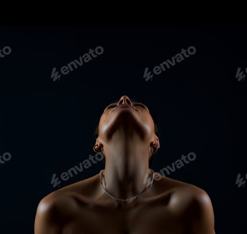 Preview: Professional brunette young female practice yoga indoor