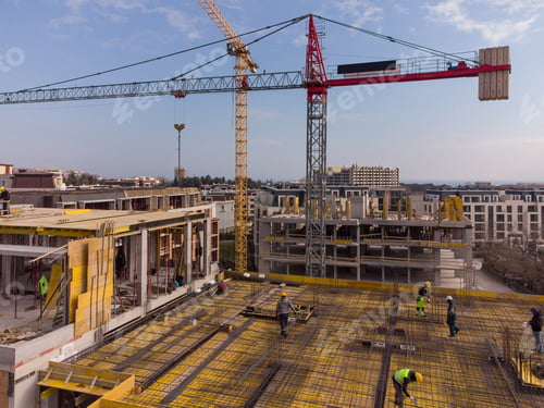 Preview: Busy Construction Site and Construction Equipment Aerial top view