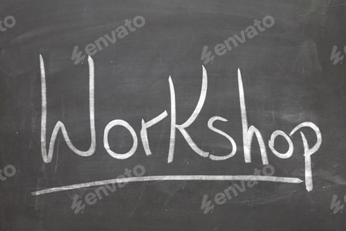 Preview: Workshop Word In White Chalk Handwriting On The Blackboard