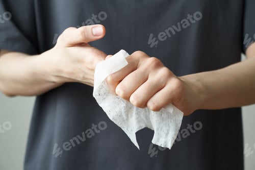 Preview: Woman wash hand wet wipes, to prevent illness Novel coronavirus (2019-nCoV) after public place