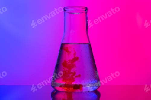 Preview: Laboratory glass tubes with chemicals on bright pink background