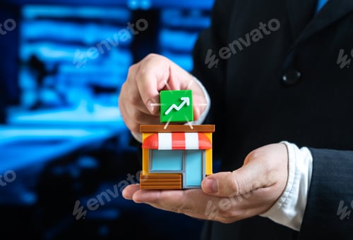 Preview: The businessman notes the profitability of the business. Symbol of financial growth