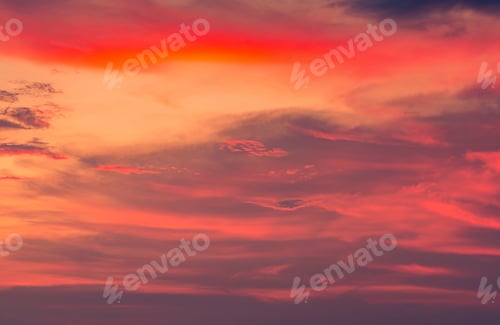 Preview: Beautiful sunset sky and clouds. Dramatic orange, red, pink and purple sky. Romantic dreamy sunset