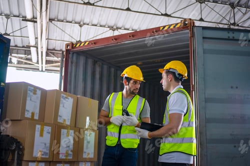 Preview: Blue collar workers are working at warehouse.