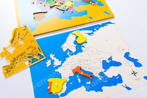 Preview: Educational map of Europe in which students learn geography Montessori style.