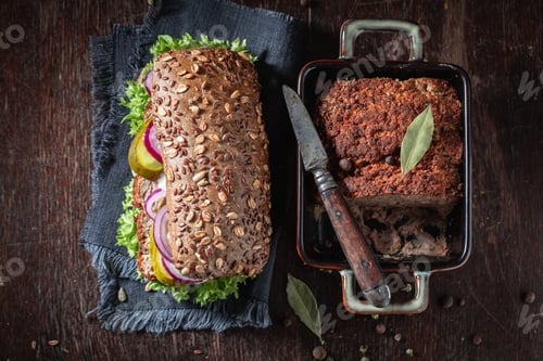 Preview: Homemade pate sandwich made of tasty ingredients as snack.
