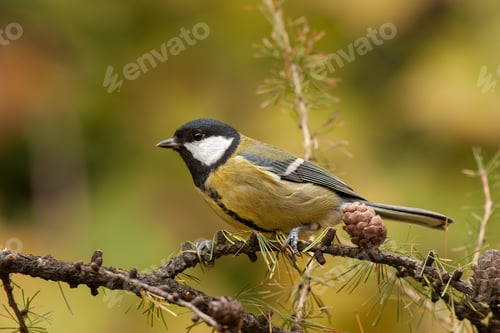 Preview: Great tit Parus major with orange background