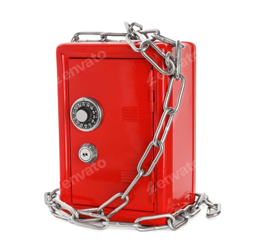 Preview: Red steel safe with chain isolated on white