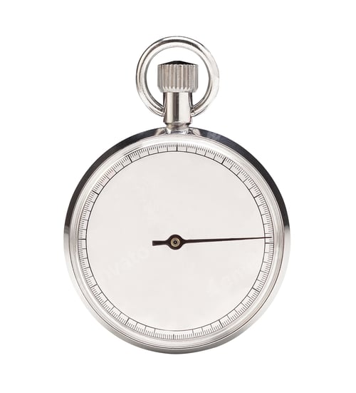 Preview: Silver Stopwatch on White Background, Time Measurement