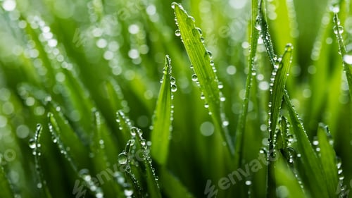 Preview: Wet spring green grass backround with dew lawn natural