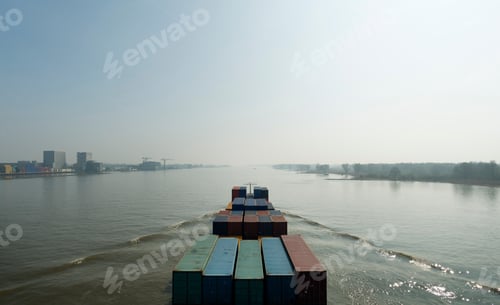 Preview: Cargo ship on River Waal, Gorinchem, South Holland, Netherlands