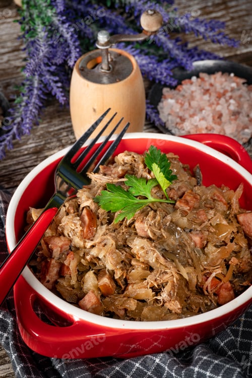 Preview: Bigos - sauerkraut stewed with meat, dried mushrooms and sausage.