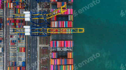 Preview: Aerial view container ship seaport freight shipping maritime vessel, Business export logistic