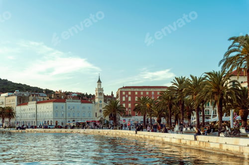 Preview: Waterfront of Split city with walking people, Croatia