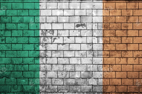 Preview: Ireland flag is painted onto an old brick wall