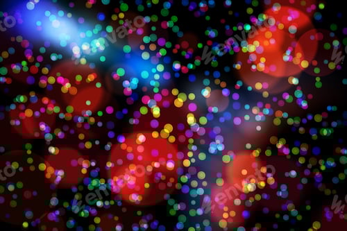 Preview: Colourful glowing dots on black with copy space