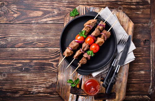 Preview: Grilled shish kebab skewers with tomatoes