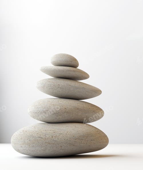 Preview: stack of white balanced zen spa stones isolated. white background. 3d illustraton