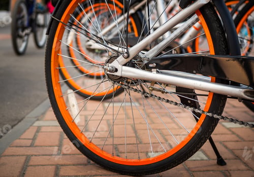 Preview: Bike rental on the main street of the city. Bike sharing system.