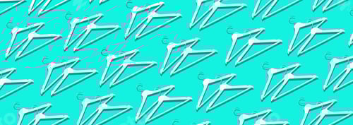 Preview: Top view of white clothes hangers on blue background with copy space. Flat lay. Minimalism style and