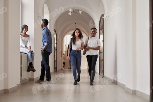 Preview: Multiracial happy group of students taking rest together