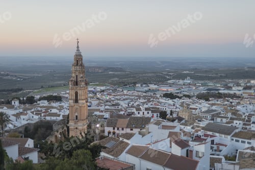 Preview: Aerial shot of the monuments and streets of Estepa, Andalucia, Spain