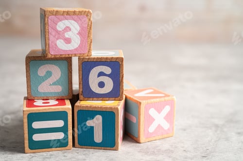 Preview: Math colorful number isolate on white background, education concept.