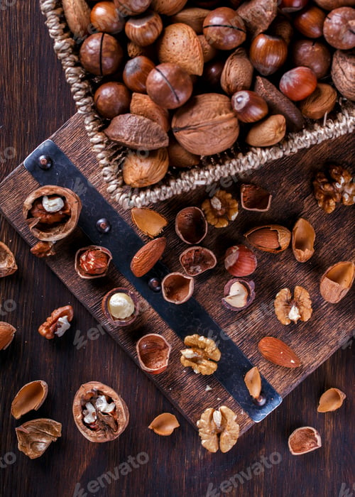 Preview: Macadamia Nut in Shell.Concept of Healthy Food.
