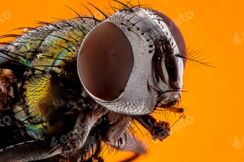 Preview: Closeup shot of a hoverfly on a flower in a garden