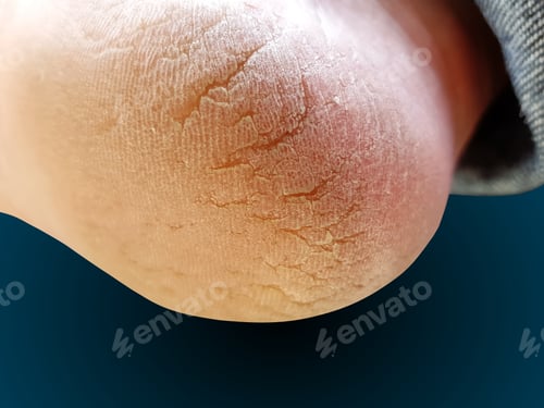Preview: Close-up Cracked Heel Isolated on Dark Background