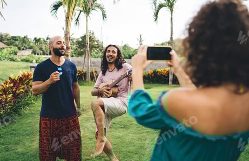 Preview: Cheerful multiethnic friends chilling together